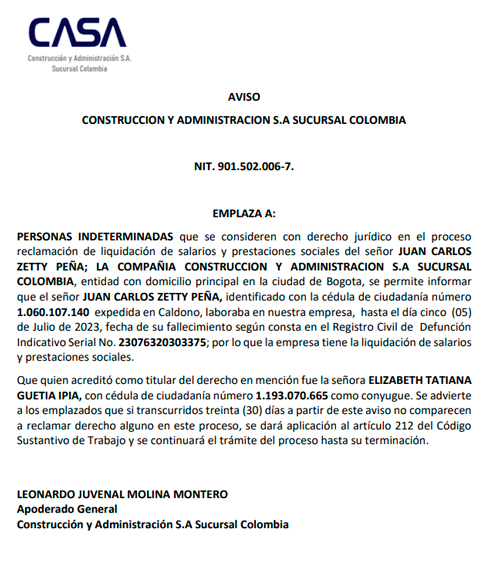 Atención al siguiente edicto para reclamación de liquidación