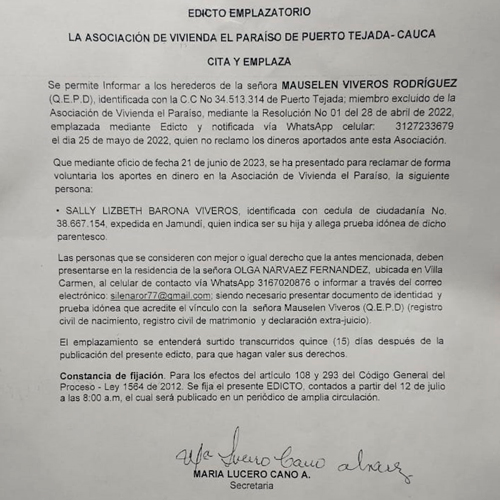 Atención al siguiente edicto: aviso de emplazamiento Atención al siguiente edicto: aviso de emplazamiento