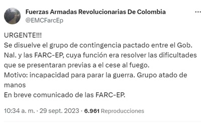 Disidencias Farc dan por terminado cese al fuego con el Gobierno Disidencias Farc dan por terminado cese al fuego con el Gobierno
