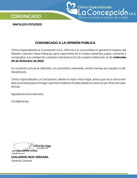 Lisandro Meza en cuidados intensivos