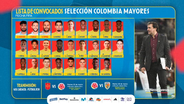 Selección Colombia de Mayores que enfrentará a España y Rumania