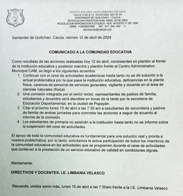 Declaran cese de actividades por deterioro en infraestructura educativa
