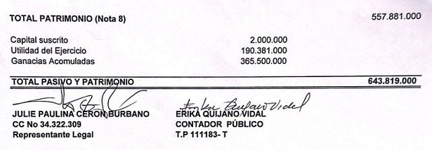 Estado de Situación Financiera de Terafísica IPS SAS a diciembre de 2023