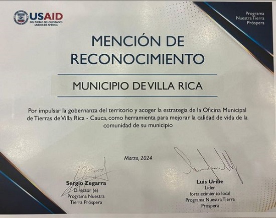 Villa Rica recibe reconocimiento por Oficina Municipal de Tierras Villa Rica recibe reconocimiento por Oficina Municipal de Tierras