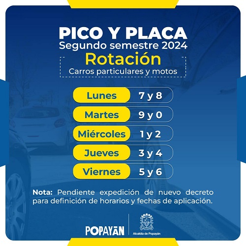 Se ajustan cambios en Pico y Placa en Popayán