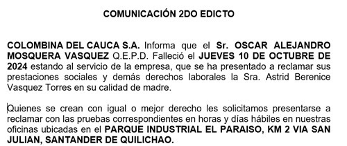 Edictos Proclama: Atención a la siguiente información