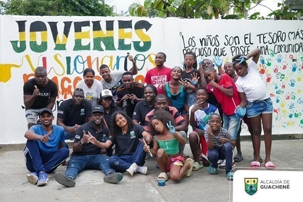 Jóvenes de Guachené promueven la convivencia con un mural colectivo Jóvenes de Guachené promueven la convivencia con un mural colectivo
