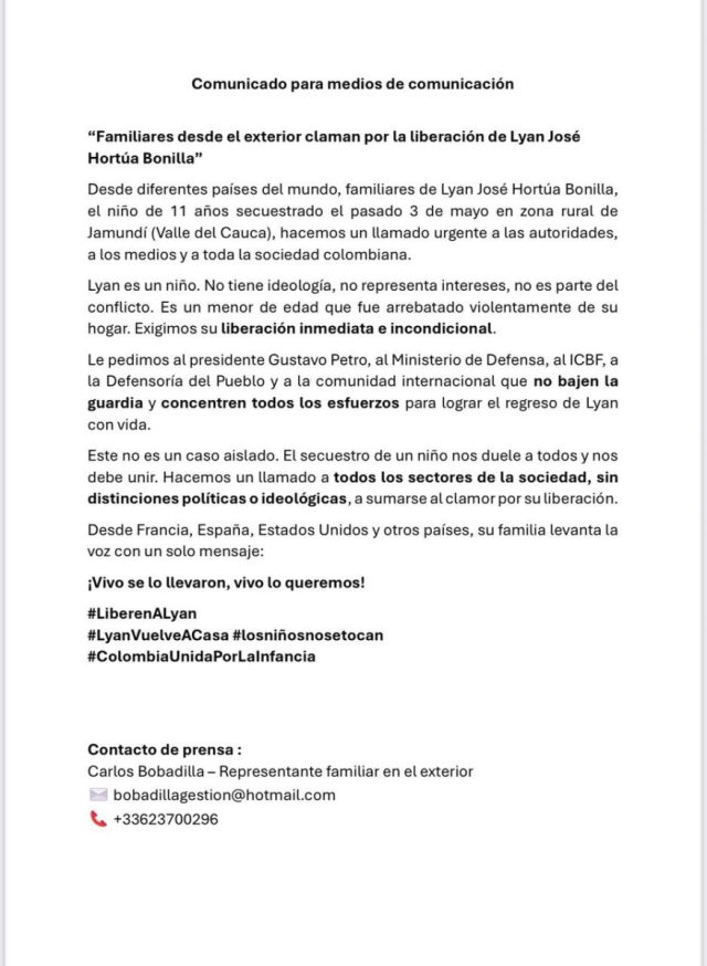 Familiares de Lyan José en el exterior piden por su liberación