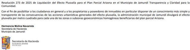 Resolución 273 de 2025 de Liquidación del Efecto Plusvalía - Jamundí