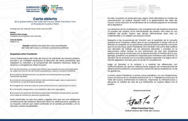 Gobernadora del Valle rechaza condicionamientos políticos para obras clave