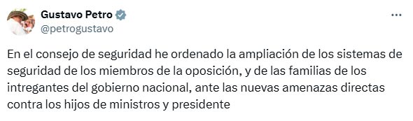 Petro denuncia amenazas contra su hija y ministros Petro denuncia amenazas contra su hija y ministros