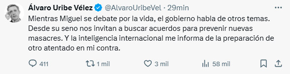 Uribe alerta sobre posible atentado en su contra Uribe alerta sobre posible atentado en su contra