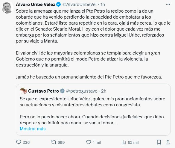 Choque entre Uribe y Petro por caso judicial Choque entre Uribe y Petro por caso judicial
