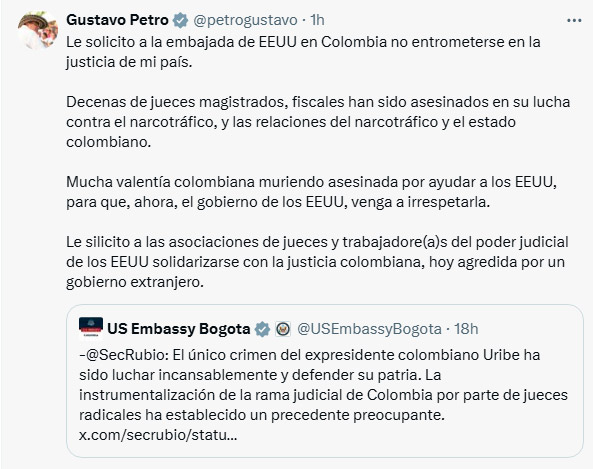 Petro enfrenta a Estados Unidos por condena a Uribe Petro enfrenta a Estados Unidos por condena a Uribe