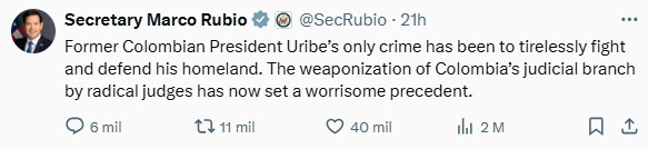 Petro enfrenta a Estados Unidos por condena a Uribe