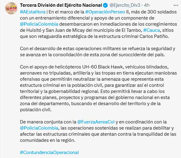 Ejército despliega 300 soldados en ofensiva en El Tambo Ejército despliega 300 soldados en ofensiva en El Tambo