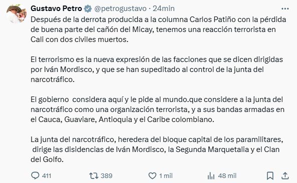 Petro atribuye a la “junta del narcotráfico” atentado en Cali