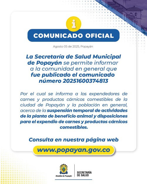 Popayán suspende planta de beneficio por salud pública Popayán suspende planta de beneficio por salud pública