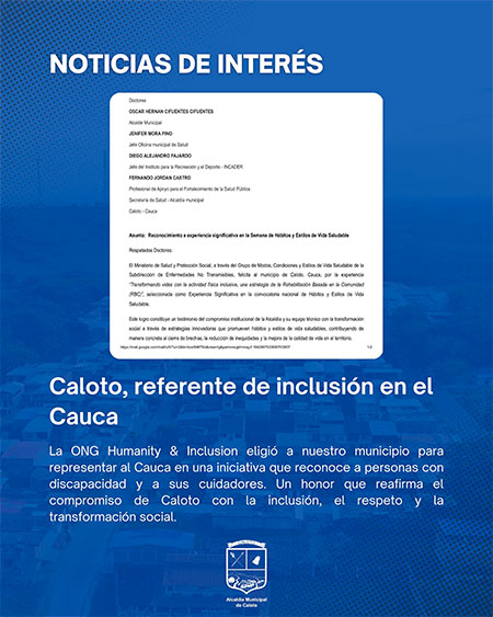 Caloto referente de inclusión en el Cauca Caloto referente de inclusión en el Cauca