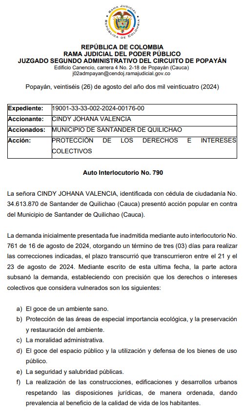 Edicto - Cindy Johana Valencia vs Santander de Quilichao