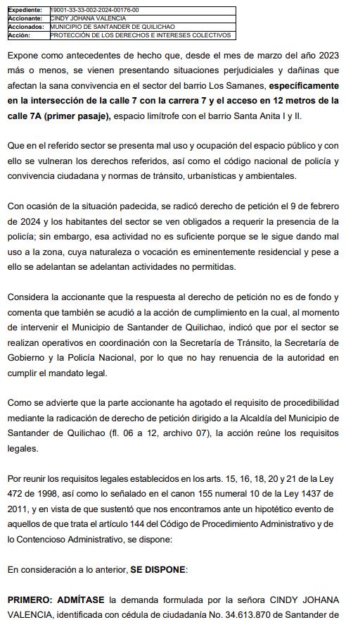 Edicto - Cindy Johana Valencia vs Santander de Quilichao