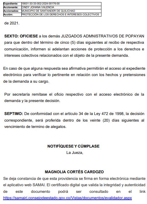 Edicto - Cindy Johana Valencia vs Santander de Quilichao