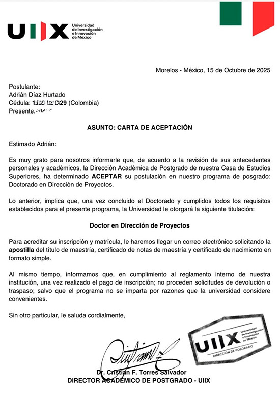 Alcalde de Corinto obtiene beca doctoral en México