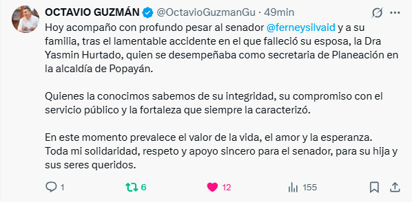 Gobernador del Cauca lamenta muerte de Yasmín Hurtado