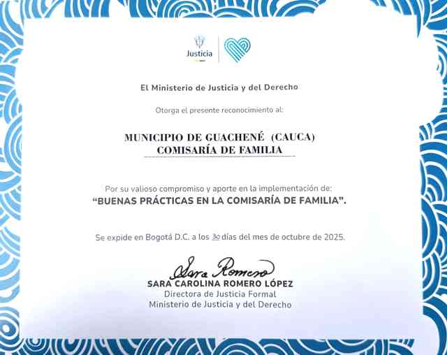 Guachené obtiene reconocimiento nacional por buenas prácticas en justicia familiar Guachené obtiene reconocimiento nacional por buenas prácticas en justicia familiar