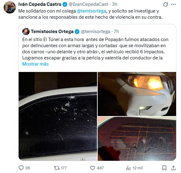 Cepeda exige investigación urgente por ataque a Temístocles Ortega Cepeda exige investigación urgente por ataque a Temístocles Ortega
