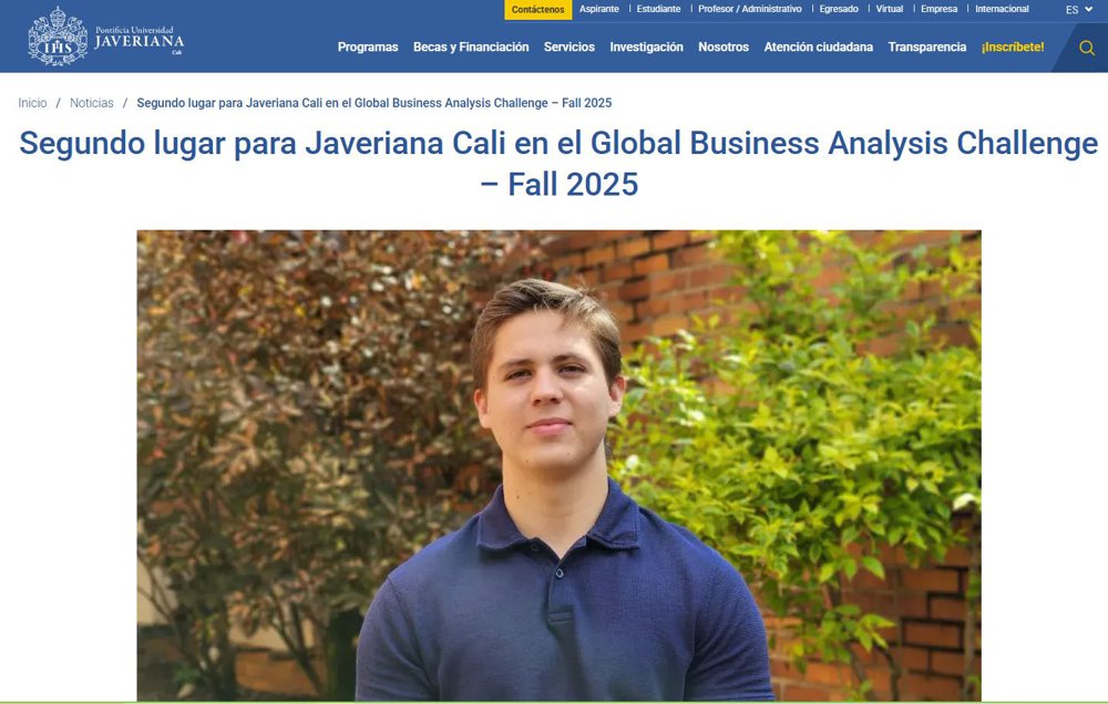 Juan Nicolás Luna Galarza triunfa en el Global Business Analysis Challenge – Fall 2025