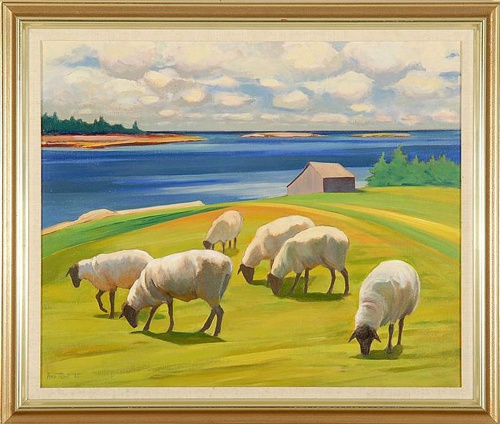 Paisaje marino con ovejas Paisaje marino con ovejas