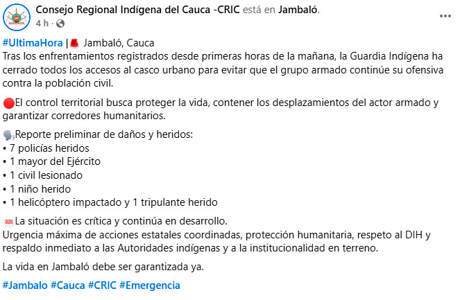 Siete policías heridos en nueva arremetida en Jambaló Siete policías heridos en nueva arremetida en Jambaló