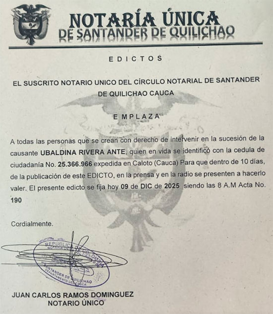Atención al siguiente edicto de sucesión - Ubaldina Rivera Atención al siguiente edicto de sucesión - Ubaldina Rivera