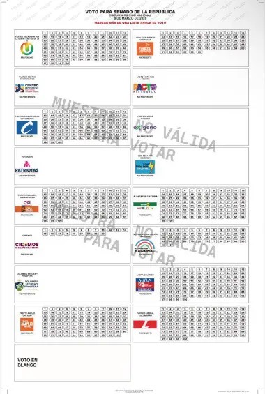 Tarjeta Electoral para las elecciones de Senado de Colombia